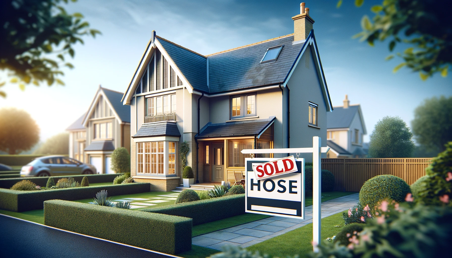 Modern UK house with a sold sign, a result of getting your current solicitor to discuss differences at length in property transactions