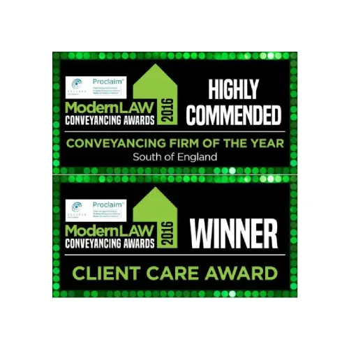 Modern Law Conveyancing Awards 2016: Highly Commended, Conveyancing Firm of the Year, South of England; Winner, Client Care Award
