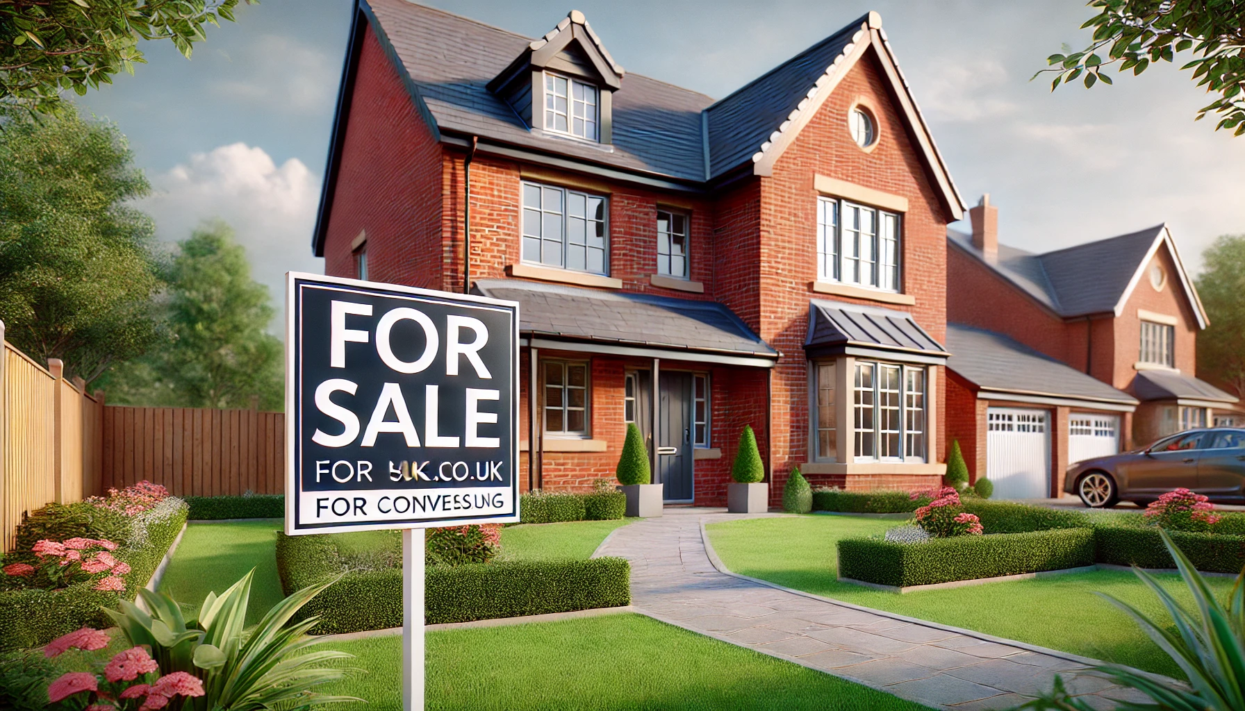 Modern UK Home with 'For Sale' Sign: End of Conveyancing