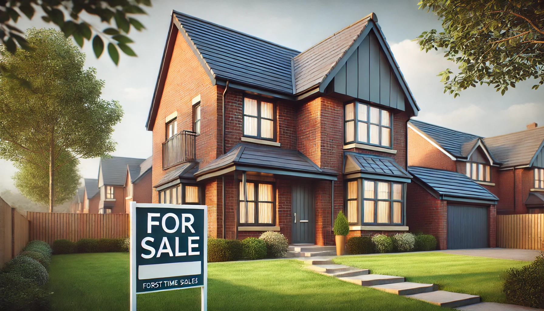 A modern UK house with a 'For Sale' sign - stamp duty first time buyers